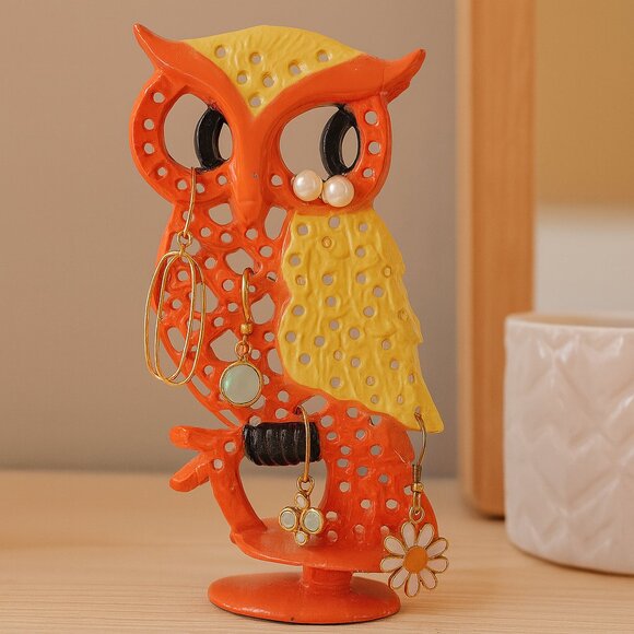 Torino VTG Owl Orange Yellow Black Earring Holder - Picture 1 of 7